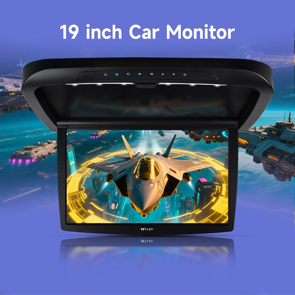 19.5 car Overhead Flip Down Monitor Screen Dispaly 1080P Video HD Digital TFT Screen Wide Screen Ultra Thin Mounted Car Roof Player HDMI IR FM USB SD
